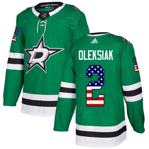 Adidas Men Dallas Stars #2 Jamie Oleksiak Green Home Authentic USA Flag Stitched NHL Jersey
